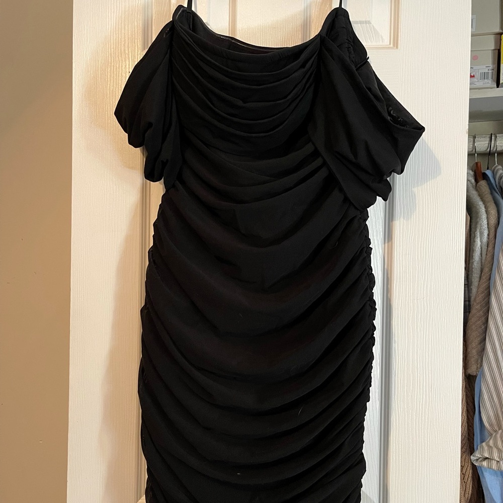 Black ruched midi dress